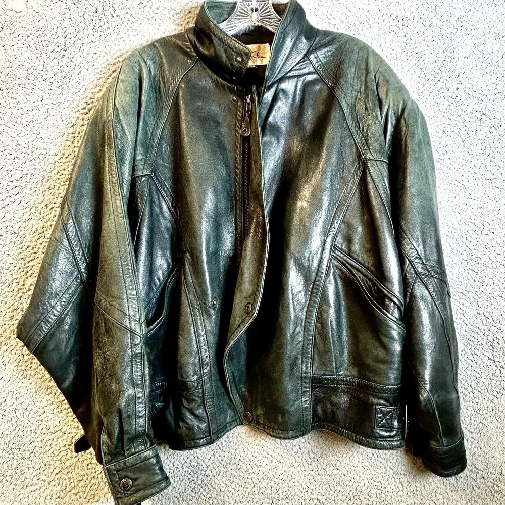 Vintage M Julian Black Leather Motorcycle Jacket Distressed Size 44 Large 90s